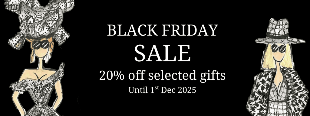 Black Friday sale advertisement with fashion illustrations and text on a black background