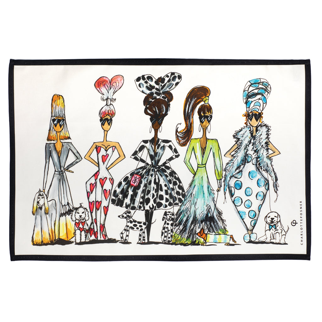 dogs tea towel art gift